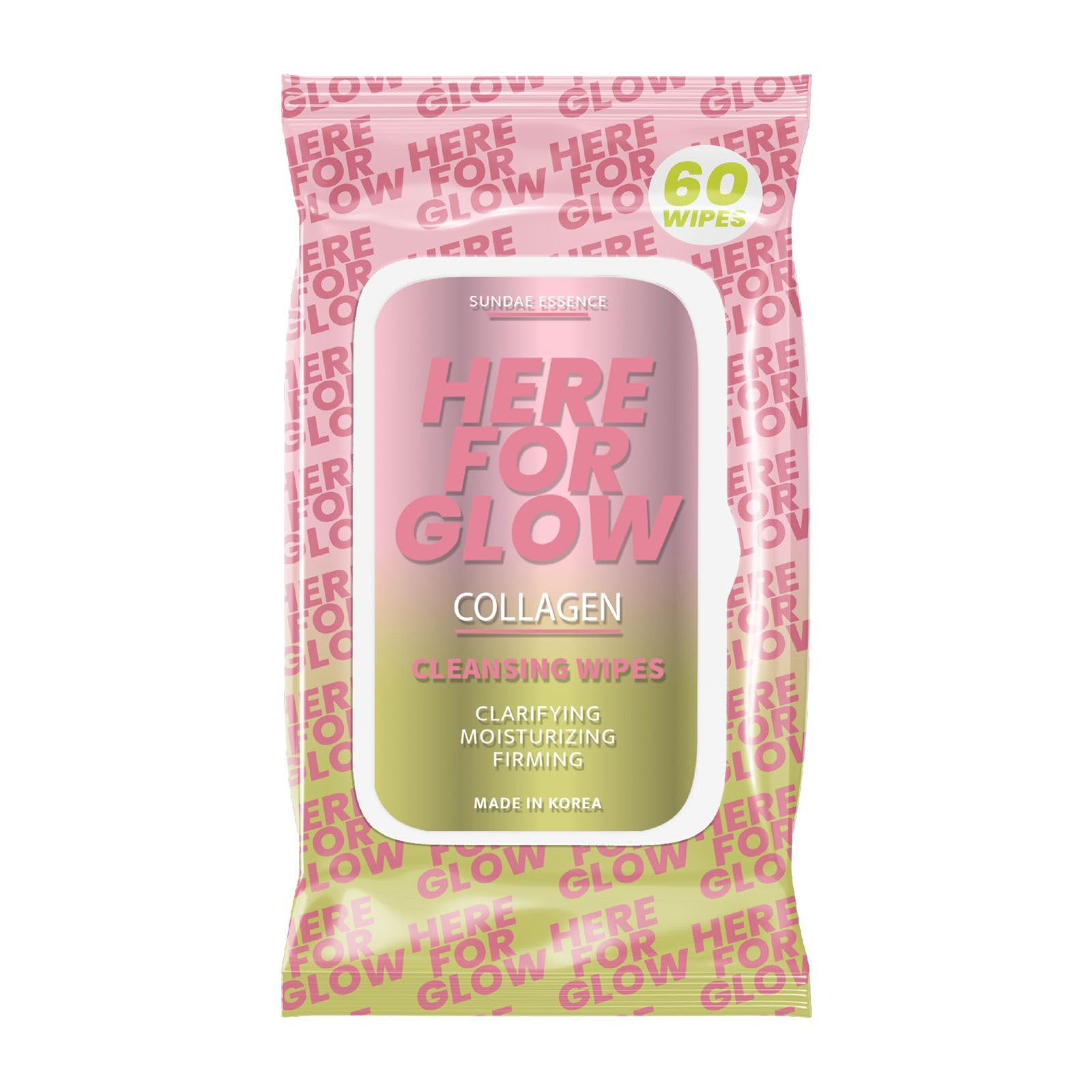 Sunday Essence, Collagen Facial Wipes - Dermatologist-Tested, Korean Skin Care, Hydrating & Firming Face Wipes for Cleansing & Refreshing - Gentle,