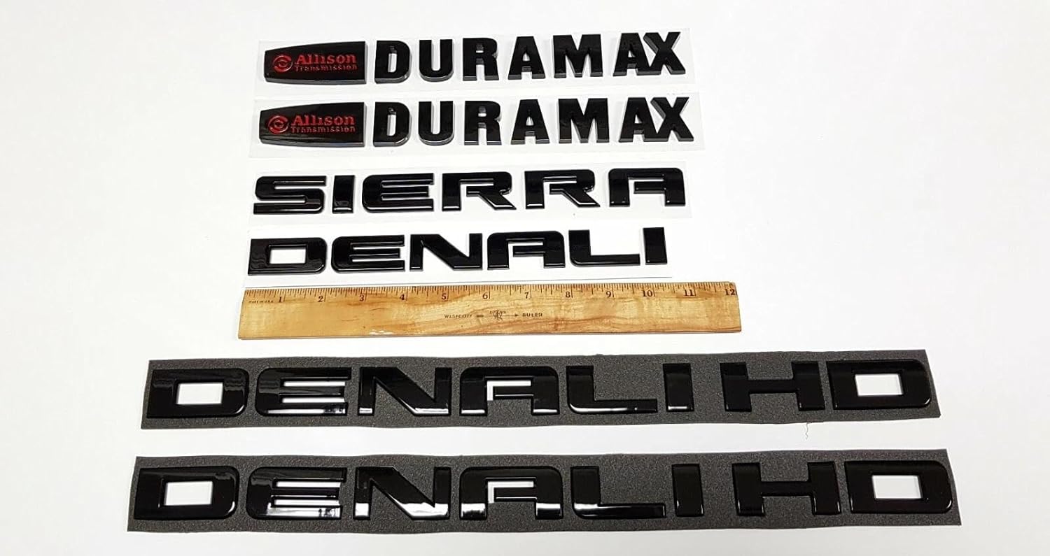 6pack Sierra Denali Hd Duramax Nameplate Badge Letter Replacement for 2011-2019 Hood Door Tailgate Emblem (Gloss Black Red)