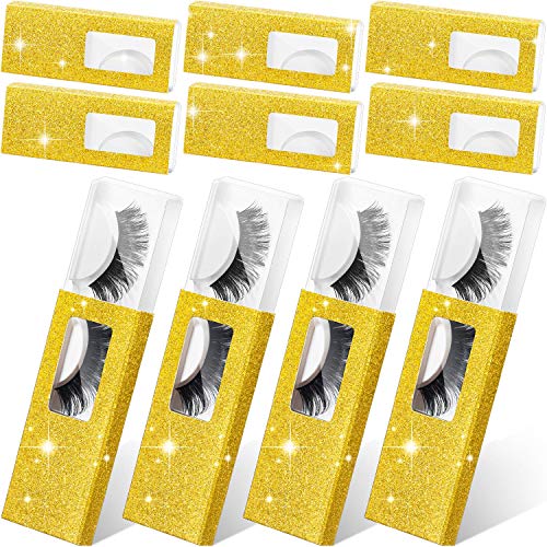30 Pieces False Eyelash Packaging Case Lash Storage Box Empty False Eyelash Care Storage Case Makeup Organizer Container Holder Lash Glitter Paper Small Boxes 22 mm (Gold)