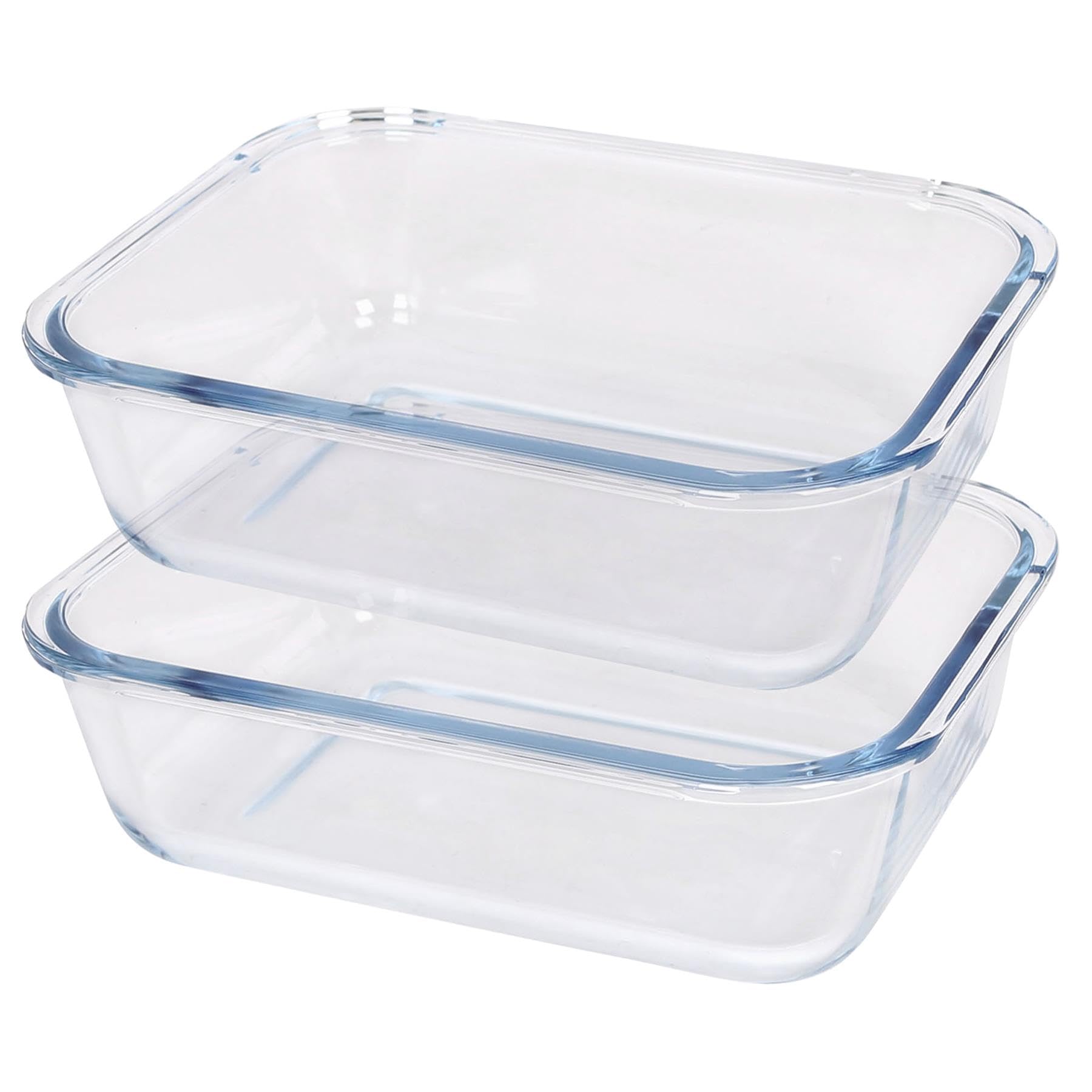 Argon Tableware Rectangular Glass Cake Dishes - 22cm x 16.5cm - 2x Large Deep Pie Brownie Cheesecake Bread Sponge Oven Baking Tin Tray Pan | Microwave Safe, Freezer Safe