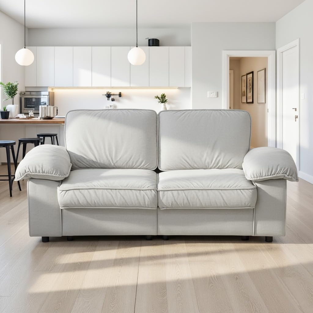 Ball & Cast 2 Sitzer Sofa mit Schlaffunktion - Couch mit Stauraum unter dem Sitz, 201x89x91 cm (BxHxT), Komfortabel für Moderne Wohnzimmer, Cremeweiß