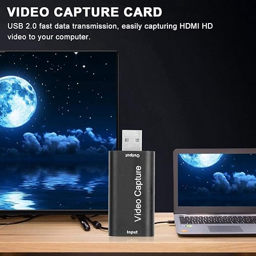 Miniatura 3 de Tarjeta de captura de vídeo HDMI, HDMI a USB 2.0 FHD 1080P a 60fps Tarjeta de captura de vídeo de audio Caja de grabadora para transmisión en vivo,