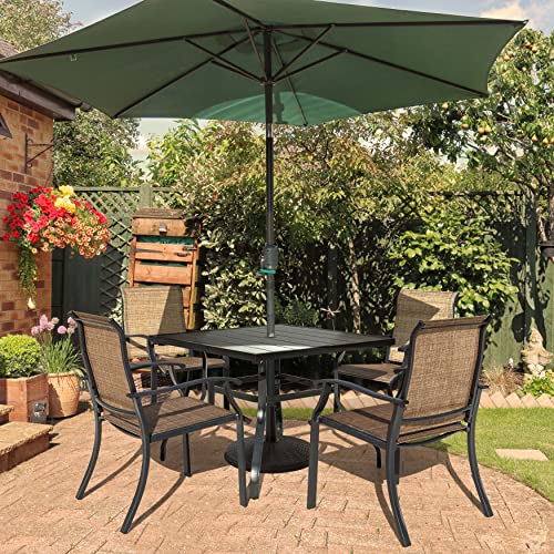Nuu Garden 5 Piece Patio Dining Set Outdoor Table And Chairs Set For Garden Patio Backyard, 4 Textilene Dining Chairs And 1 Iron Patio Table With Umbrella Hole, Black With Gold Speckles And Brown #TOP1