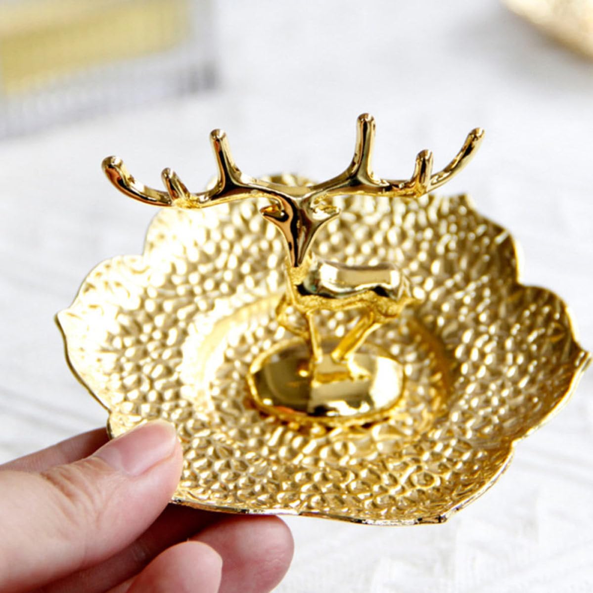 6 Piezas Bandeja para Joyas Dorada de Cobre Ciervo, Mesa Decorativa