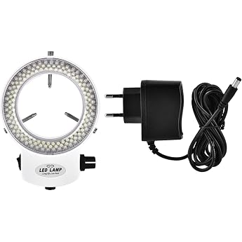 Akozon Microscope LED Light Microscope Camera 144 LED Beads Light Source Brightness Adjustable Ring Lamp for Stereo Microscope & Camera EU Plug