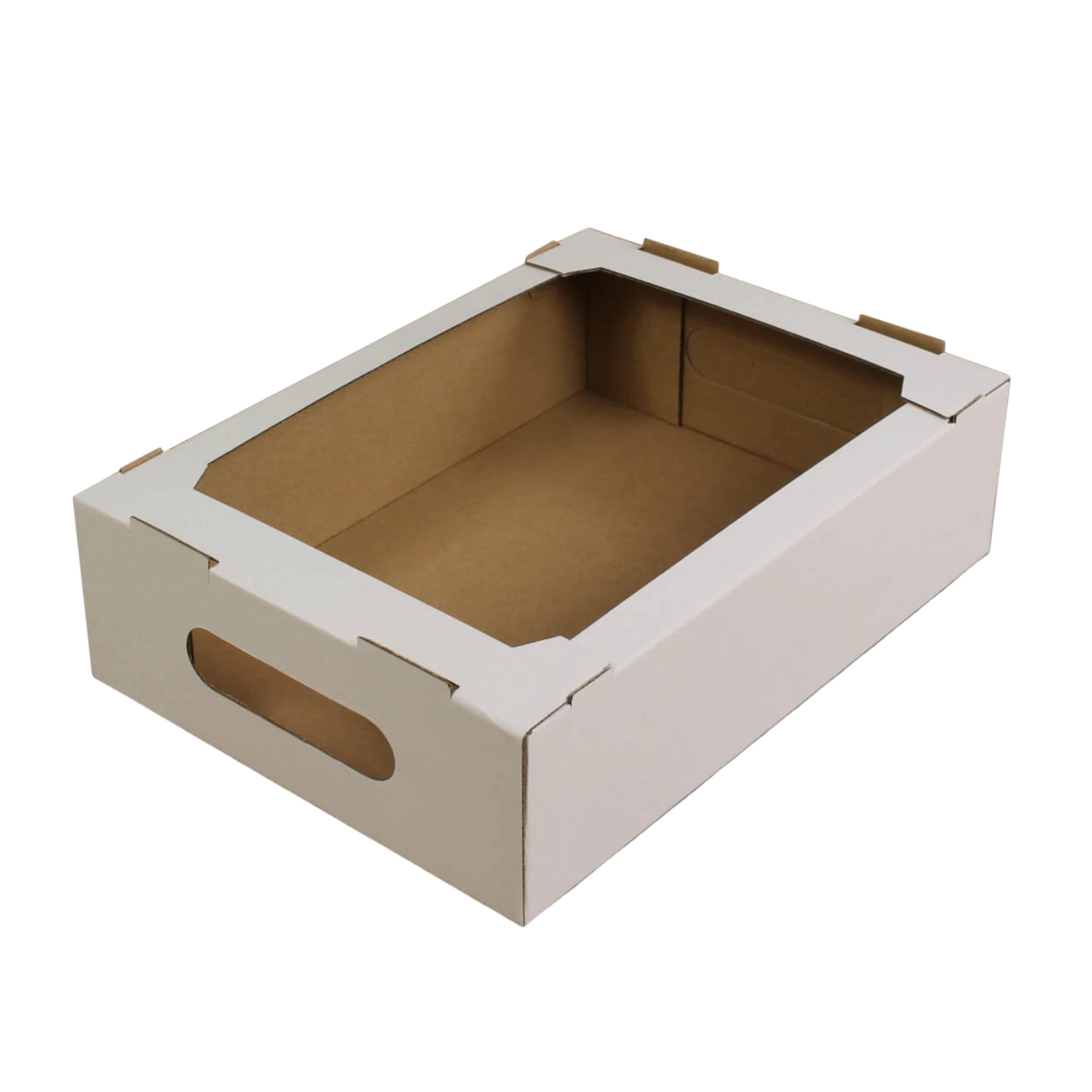 KAPAK Kuchen Tray Weiß 29x20,5x8 cm - Offenes Präsentations-Tray aus Pappe - Rechteckige Gebäckschale - Donut & Blechkuchen Papp-Tray
