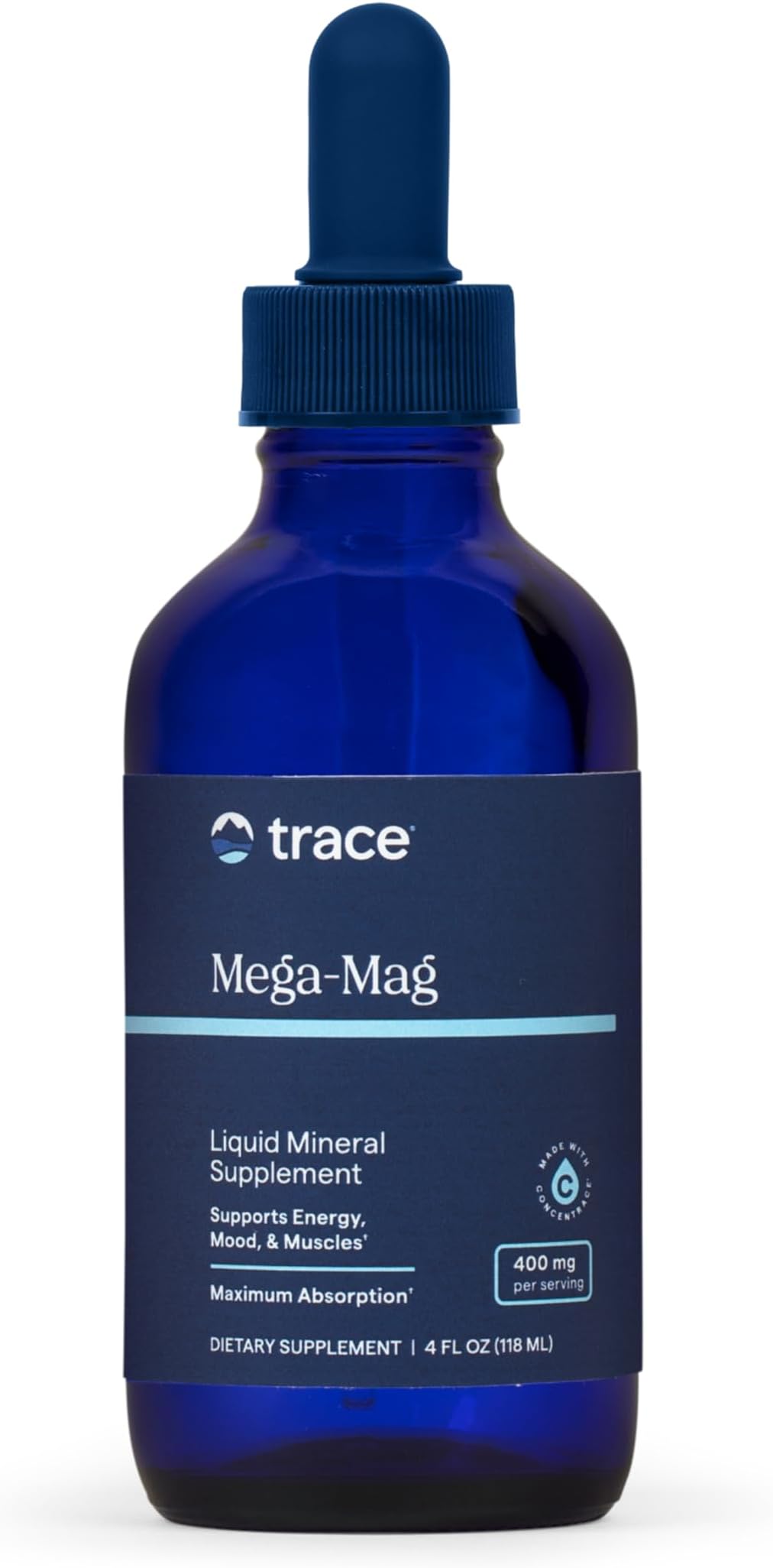 Trace Minerals Mega-Mag - Liquid Magnesium Supplement for Vitality & Energy Support - Muscle, Bone & Nerve Health - Natural Daily Drops - Non-GMO, Vegan & Gluten-Free - 4 fl oz (30 Servings)