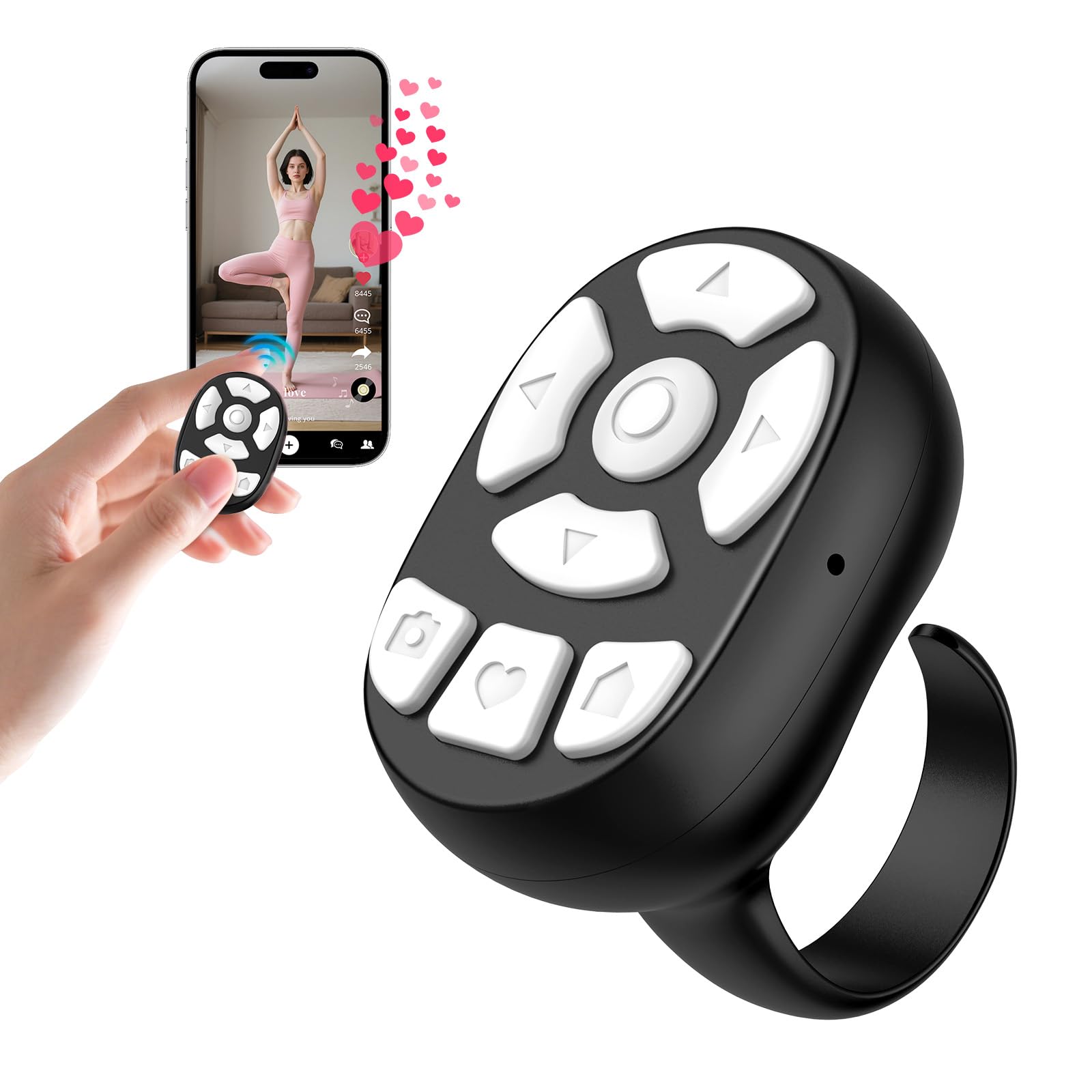 Photo 1 of OUTXE Wireless Auto Clicker for TikTok, Bluetooth Remote Scrolling Ring for iPhone Hands-Free Liking/Page Turn/Volume Adjust/Take Photos Without Touching Phone Screen(Black)