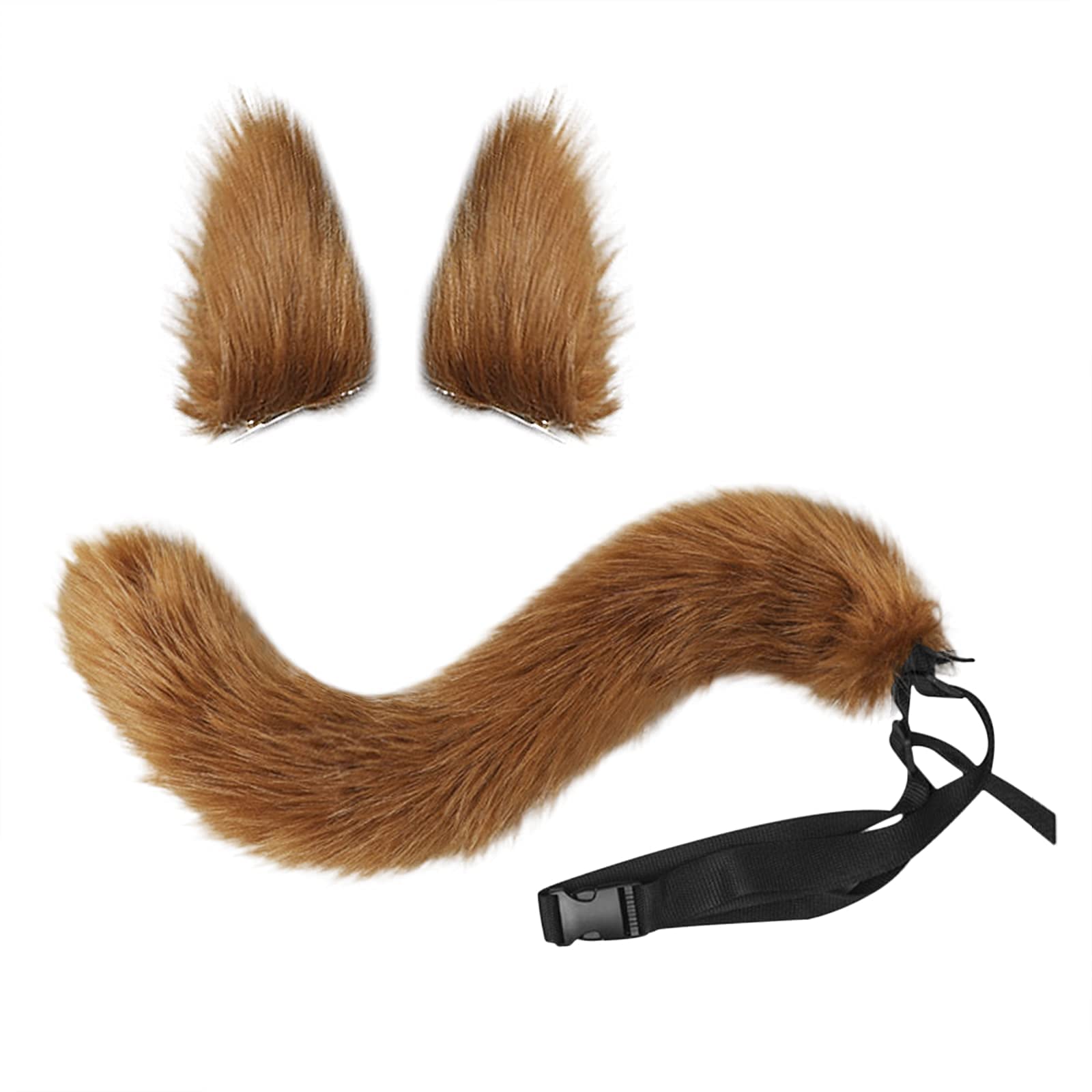 Halloween Faux Fur Fox Tail Set Adjustable Furry Fox Tail Costume Plush Faux Fur Tail and Ears Set for Halloween Party, Cosplay