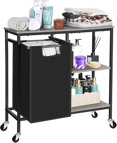 melos Cesto de lavandería, clasificador de ropa sucia con tres estantes, cesta extraíble con estante, sección organizadora de cesta de lavandería