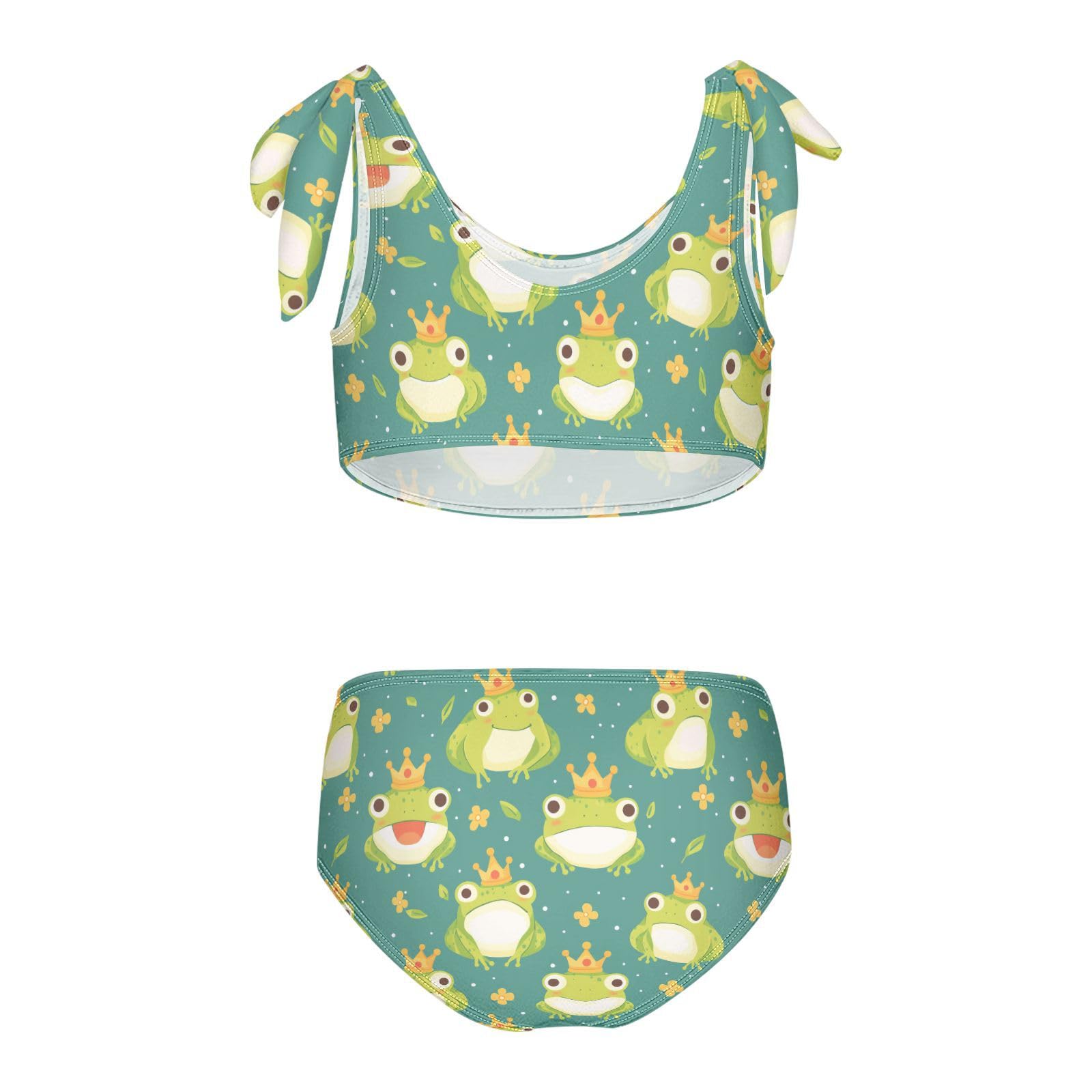 Wusikd Cartoon Frog Flower Girls Swimsuits Two Piece Cute Swimwear Bikini Set for for Girls Size 7-8T