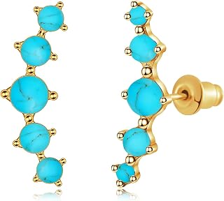 Opal Ear Crawler Earrings, 14K Gold Plated Cuff Climber Earrings Small Flat Back Stud Earrings Fashion Jewelry Mothers Day Gifts for Women Girls Hypoallergenic, White Gold, Rose Gold