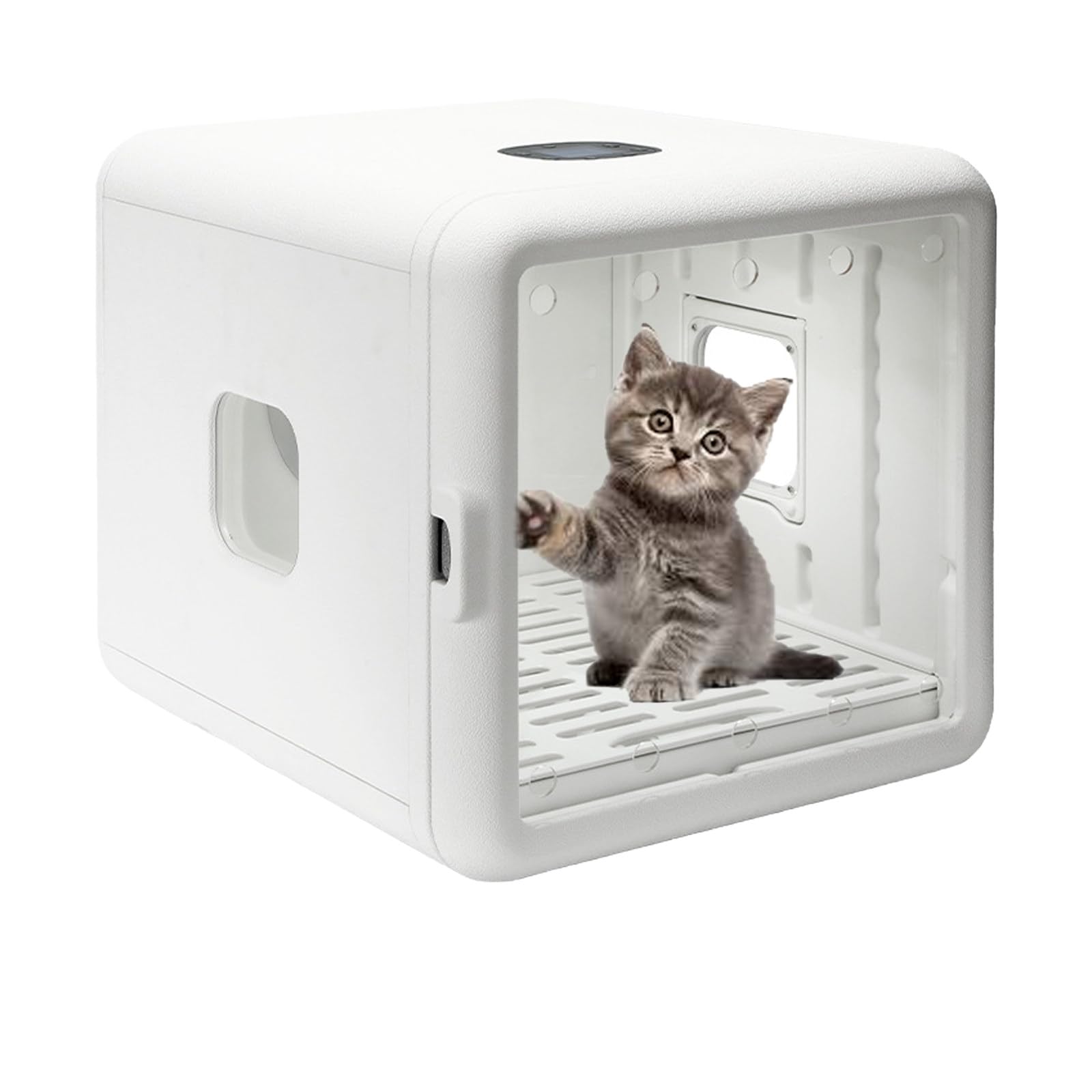 Kindevieft Caja Secadora AutomáTica para Mascotas para Gatos Y Perros PequeñOs, Caja Secadora para Gatos, Secador De Pelo para Perros Ultra Silencioso Capacidad De 65 litros, Secado De 360°, Blanco