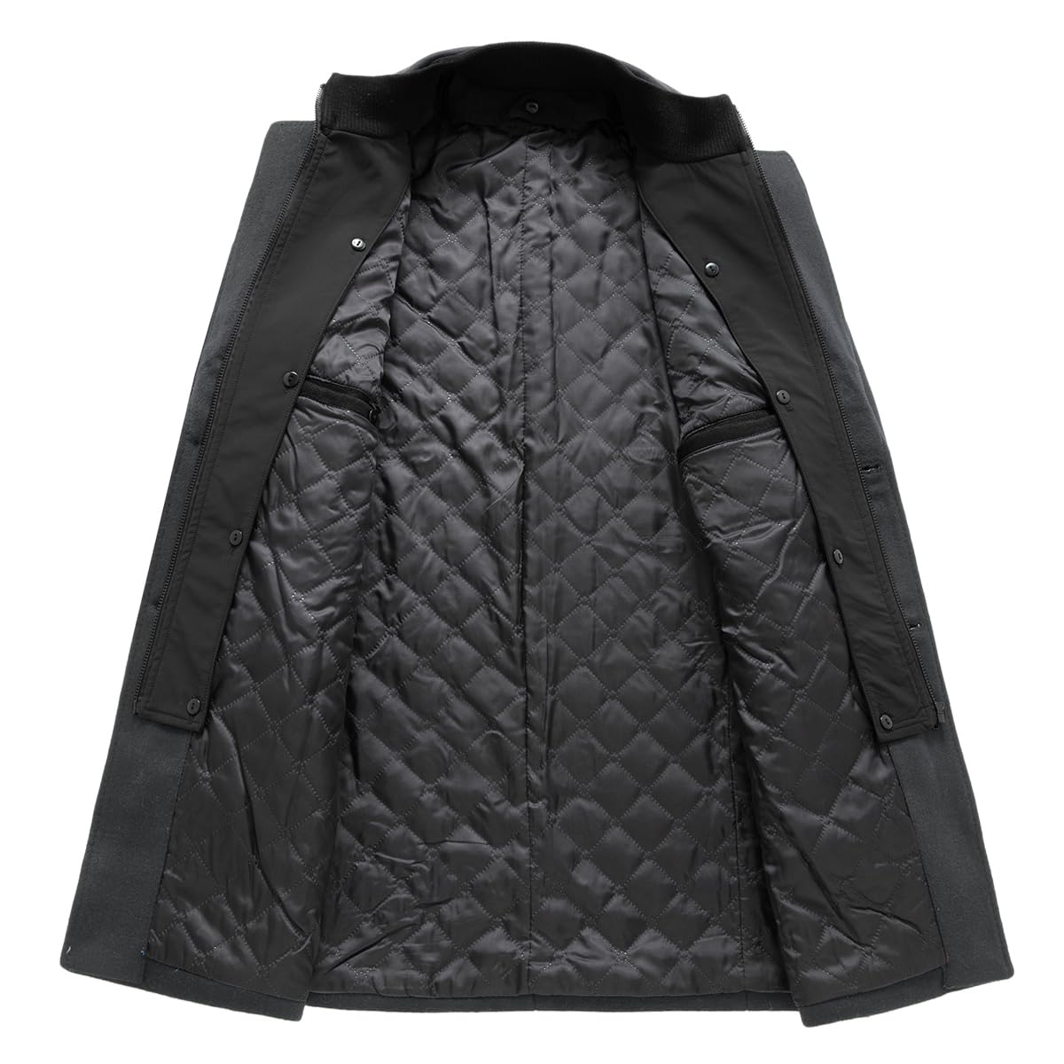 Sliktaa Cappotto di lana da uomo, spesso, lunghezza media, caldo, con protezione antivento rimovibile, colletto interno