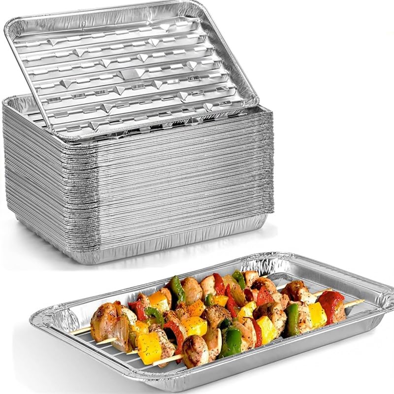 Large Aluminium Foil Barbecue Tray Baking Roasting Tin Food Container Linerfor Baking, Cake, Bread, Cooking, Oven, Roasting, BBQ, Heating, Storing & Food Prepping (10pcs)