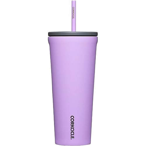 Corkcicle Cold Cup Insulated Tumbler with Lid and Straw, Sun-Soaked Lilac, 24 oz – Reusable Water Bottle Keeps Beverages Cold for 12hrs, Hot 5hrs – Cupholder Friendly Tumbler, Lid for Flexible Sipping