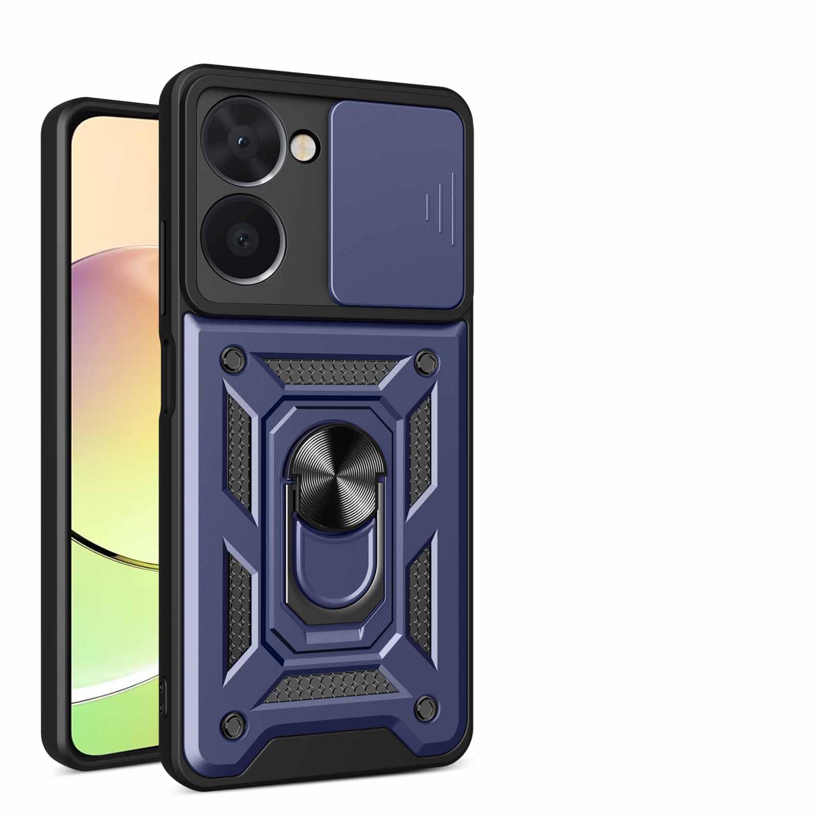 HAOYE Cover Per Realme C33 Con Anello Girevole 360° E Supporto Magnetico Auto - Custodia Protettiva TPU E PC - Colore Blu - 6