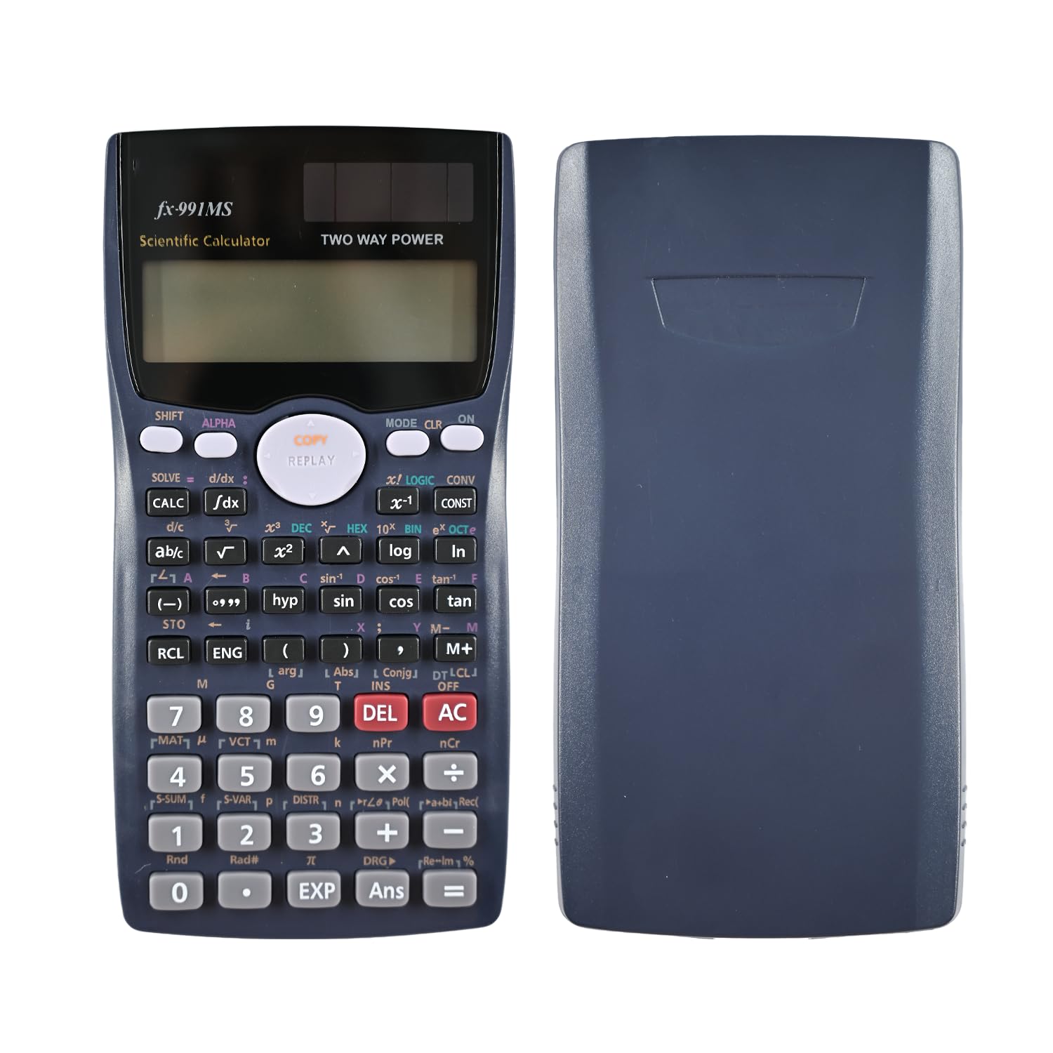 FX-991MS Scientific Calculator with 401 Functions,Engineering Scientific Calculator with 2-line Display 10+2 Digits,Solar and Battery for School Students Teachers Business Office Home,Navy Blue