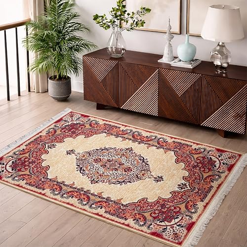 Image of Roseate Persian Rugs (3X5 ft) Designer Printed Carpets Non Slip with Fringe for Living Room /Bedroom /Kitchen /Home Decor /Floor Mat /Machine Washable (Pack of 1) A2