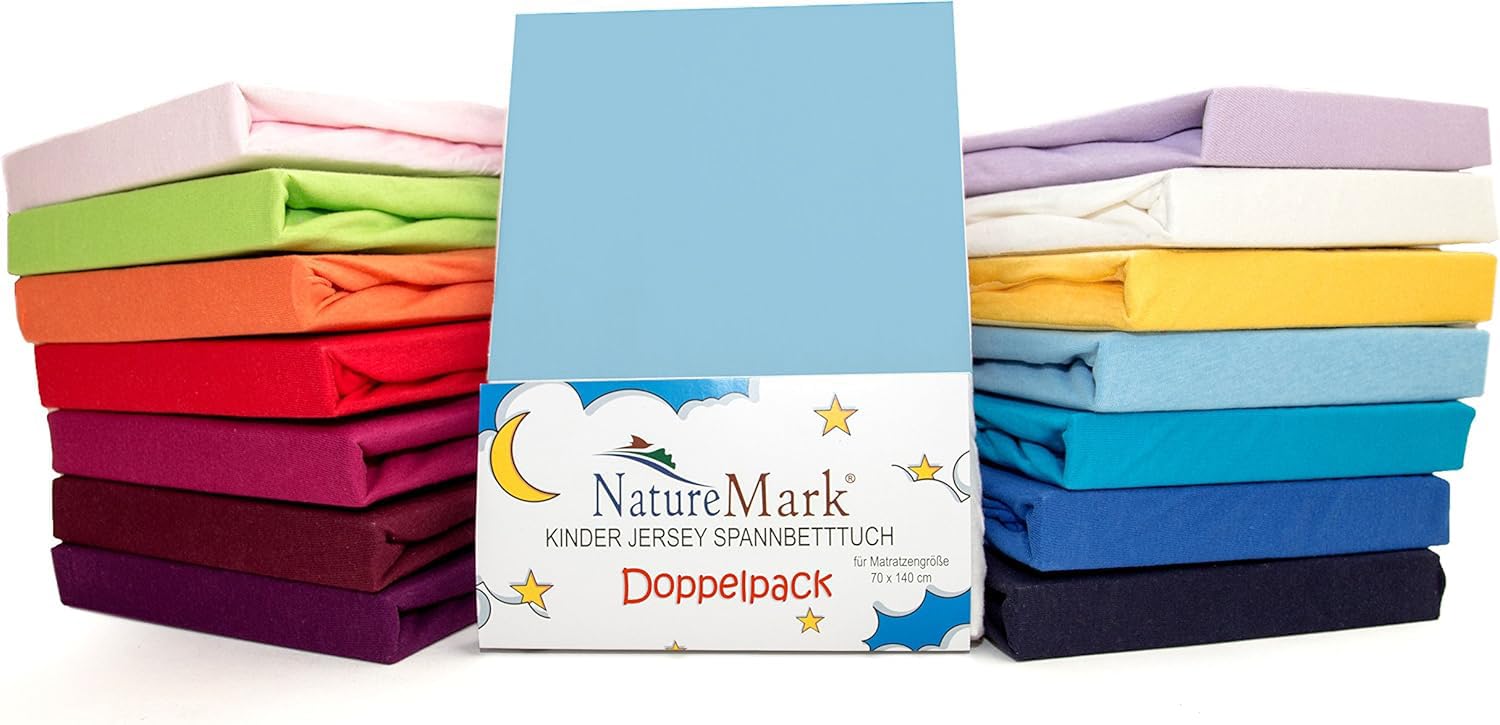 NatureMark Kinder Jersey Spannbettlaken, Spannbetttuch 100% Baumwolle in vielen Größen und Farben MARKENQUALITÄT ÖKOTEX Standard 100