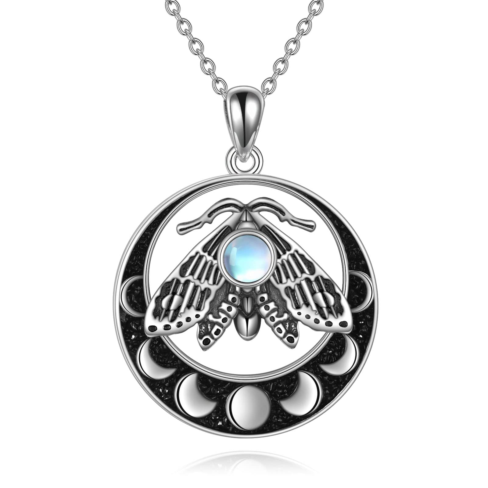 YAFEINI Mondstein-Halskette für Frauen Motte Anhänger Witchy Schmuck Gothic Motte und der Mond