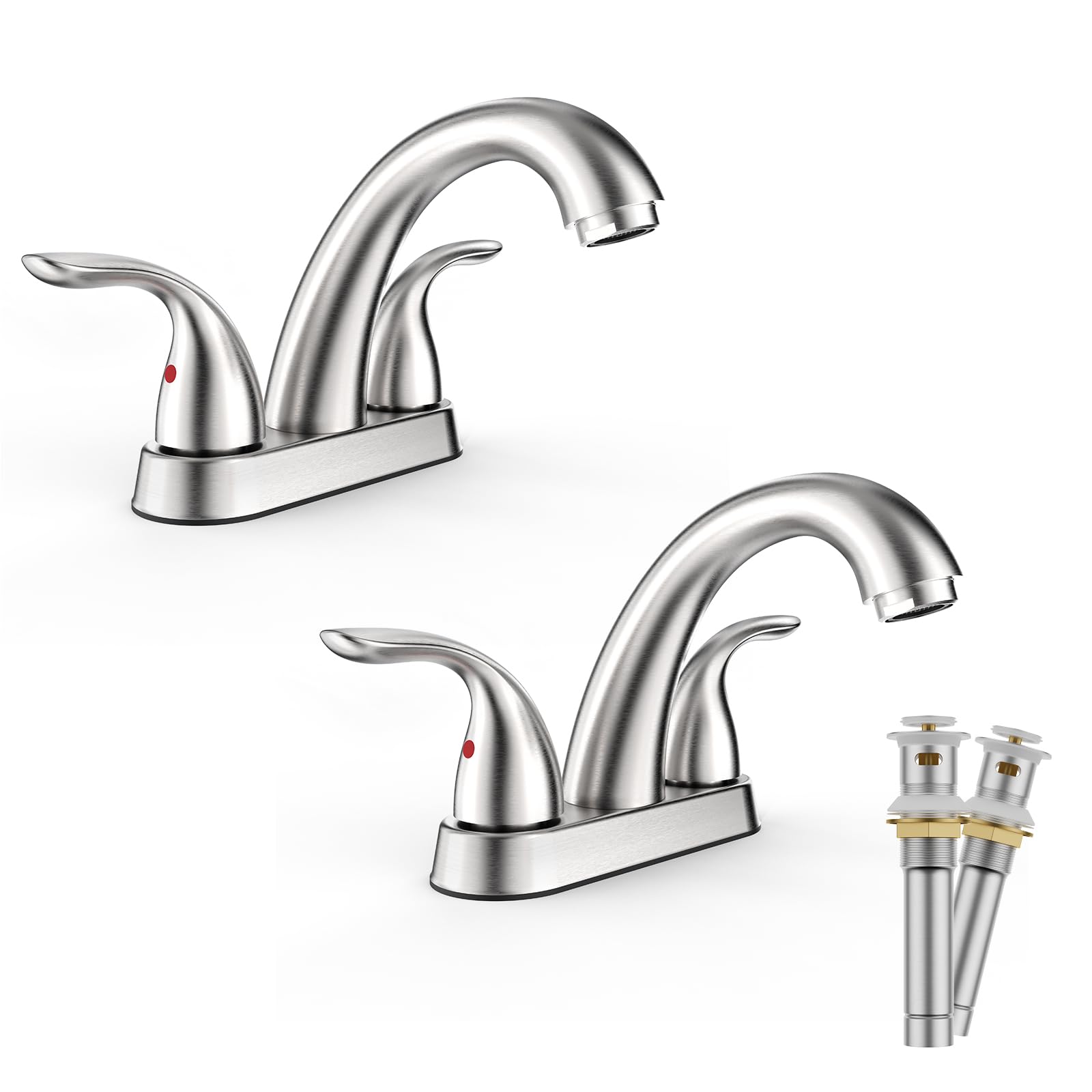 Phiestina Centerset 4 Inch Brushed Nickel 2 or 3 Holes Stainless Steel Bathroom Sink Faucet 2 Pack 2