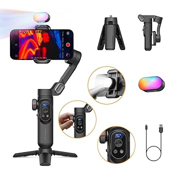 【値下げ】【未使用】AOCHUANスマホ用ジンバル バッテリー最大20時間 伸縮 Amazon.co.jp: AOCHUAN 3軸ジンバル、RGB磁気フィルライト付き