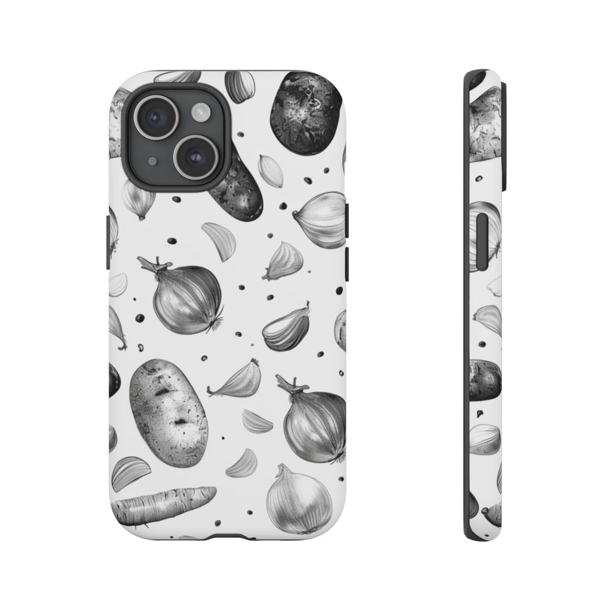 Coque iPhone 15 rigide mate au motif végétal noir et blanc - 4