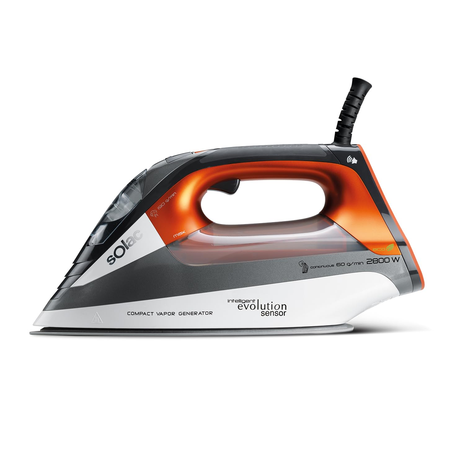 Solac CVG9511 - Plancha (Plancha vapor-seco, Non-stick soleplate, 190 g/min, Negro, Naranja, Blanco, 3 min, 2800 W)