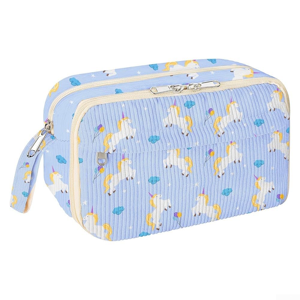 Zippered Corduroy Pencil Case with Multiple Compartments for School and Office Use, Lightweight and Easy to Carry (Pink bow (The flowers)