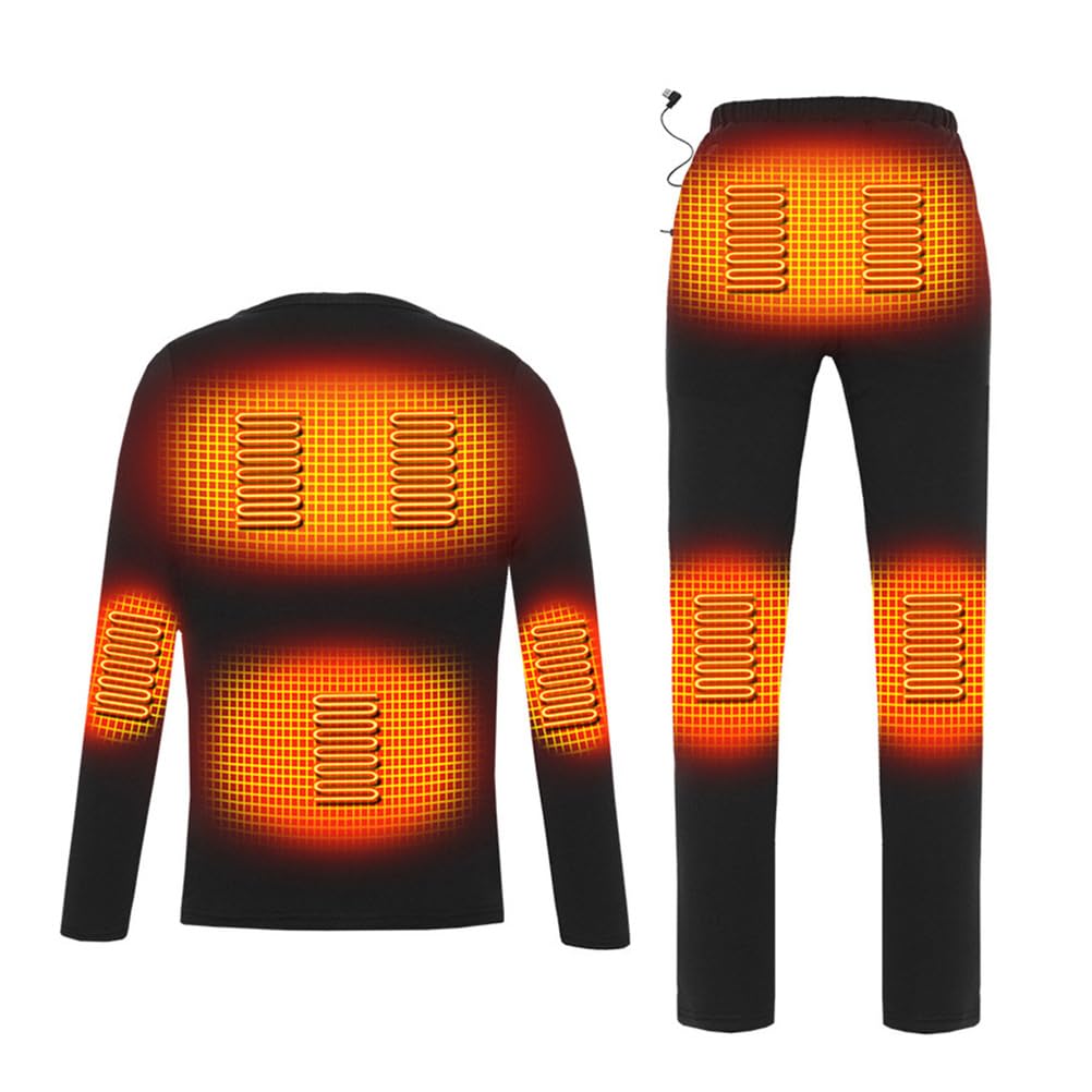 Conjunto de Ropa Interior Térmica Eléctrica para Hombre, Capa Base Lavable y Calefactable, Ropa Térmica de Invierno con 9 Zonas de Calentamiento,L