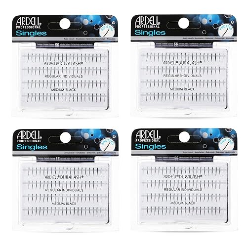 Ardell Pestañas postizas regulares medianas, individuales, color negro natural para un aspecto de extensión de pestañas impecable, paquete de 4