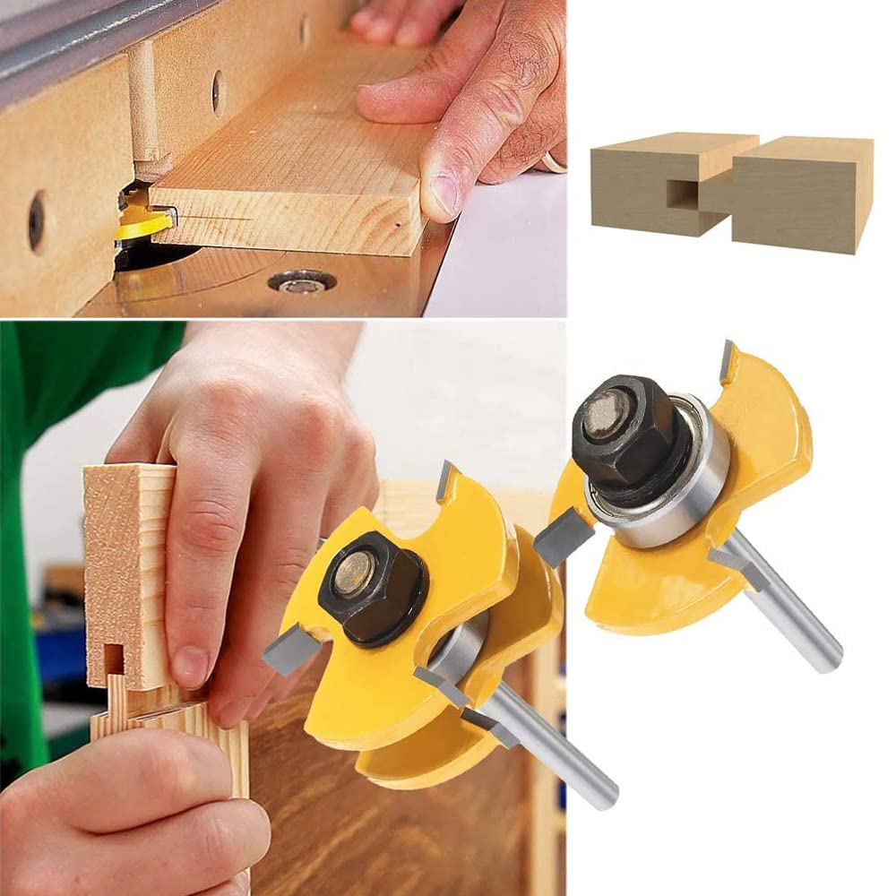 Mesee 8mm Queue Routeur à Rainure, Jeu de 2 Fraises à Rainurer Routeur Bits Outils de Menuiserie Fraise de Rainure en T à 3 Dents pour Travail Coupe du Bois