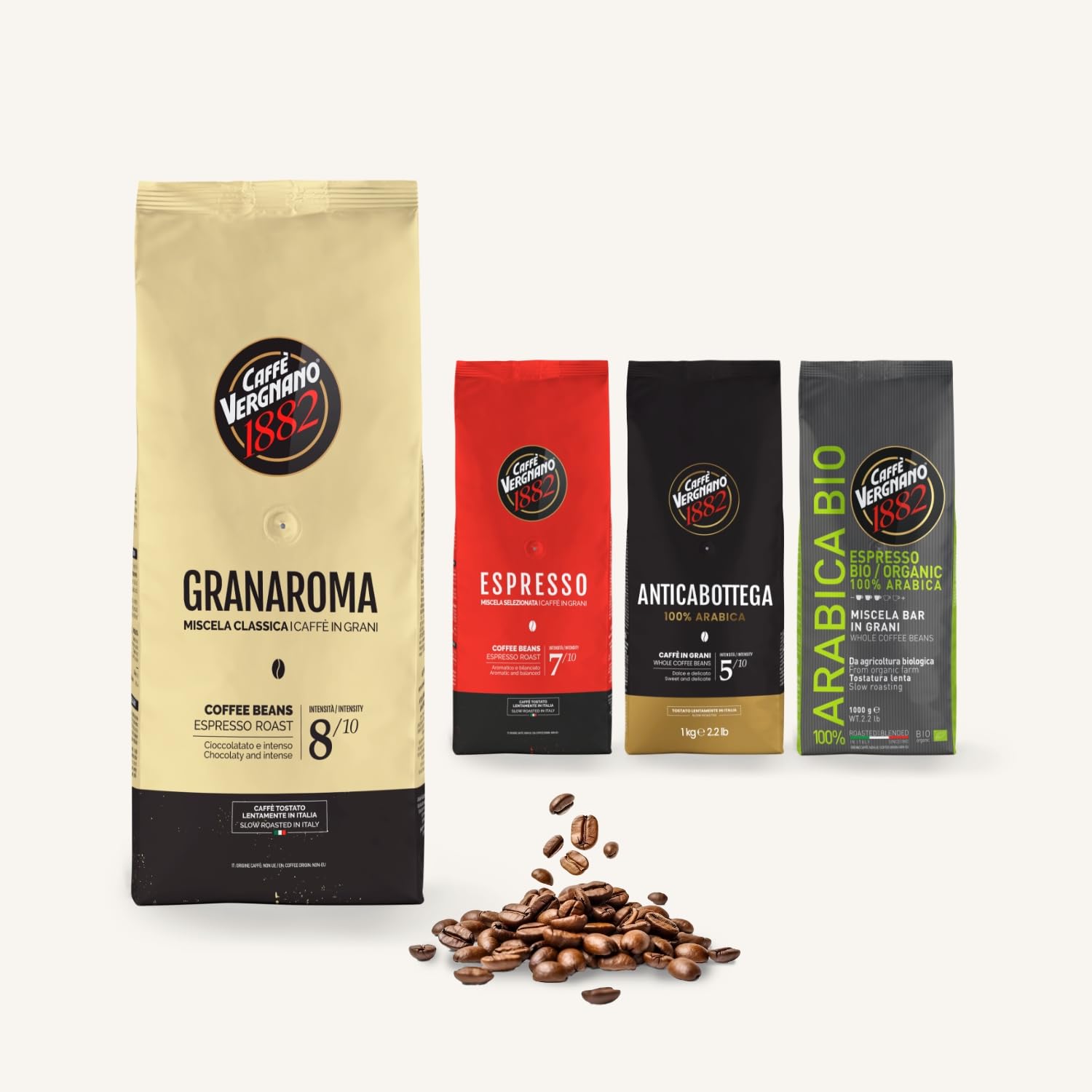 Caffè Vergnano 1882 Grains de café Granaroma - 1 kg (1 paquet)