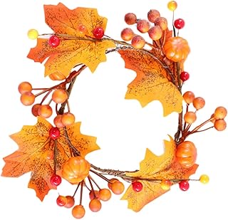 Abaodam Thanksgiving Wreath Halloween Pumpkin Maple Mini Autumn Wreath Thanksgiving Candle Rings Halloween Candlestick Wreath Leaf Candle Holder Holly Berry Wreath