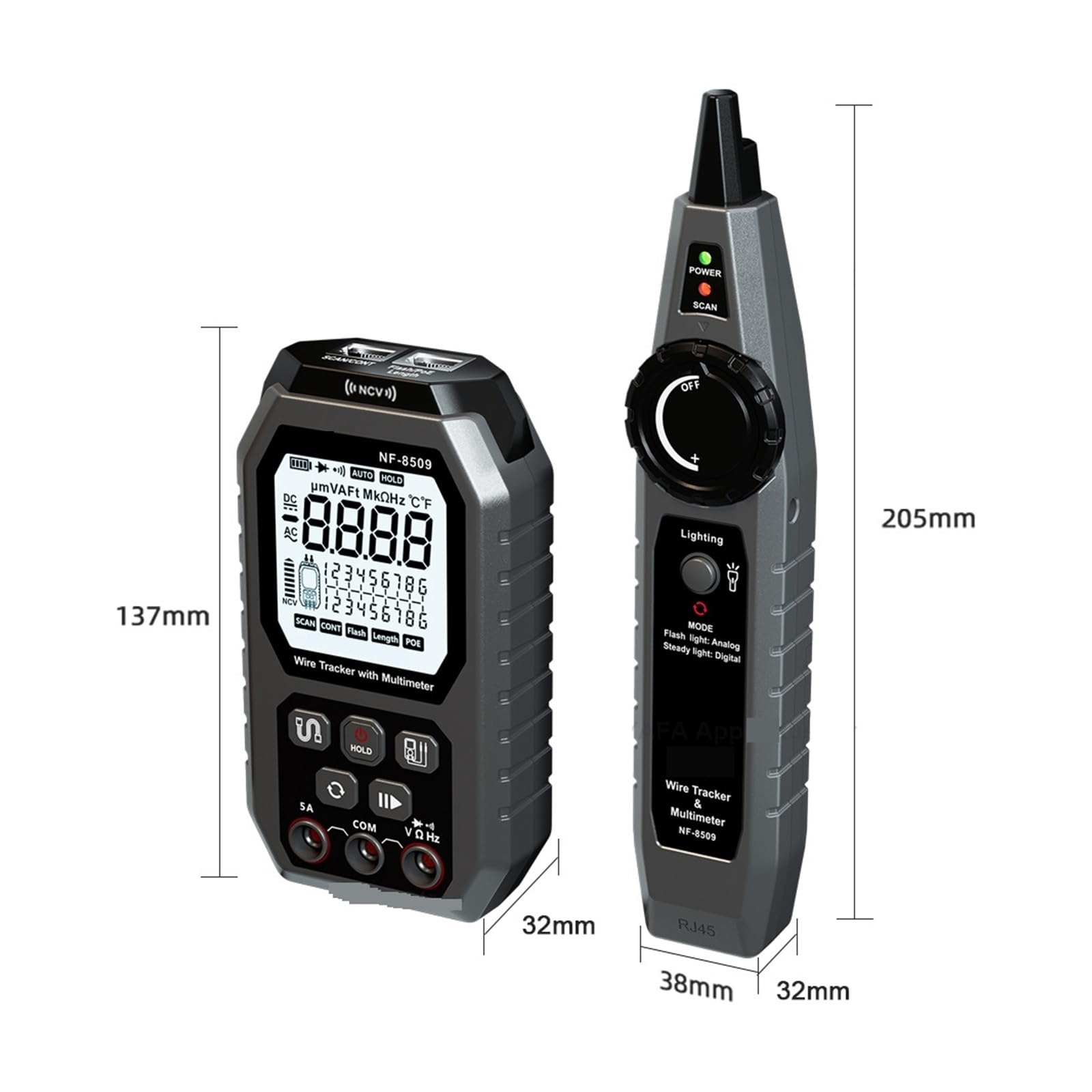 Tester Kabli Sieciowych NF 8509 Do Multimetru Rezystancja Napięcia Prądu Test POE NCV AC DC LCD Wire Tracke Lekki I PrzenośNy