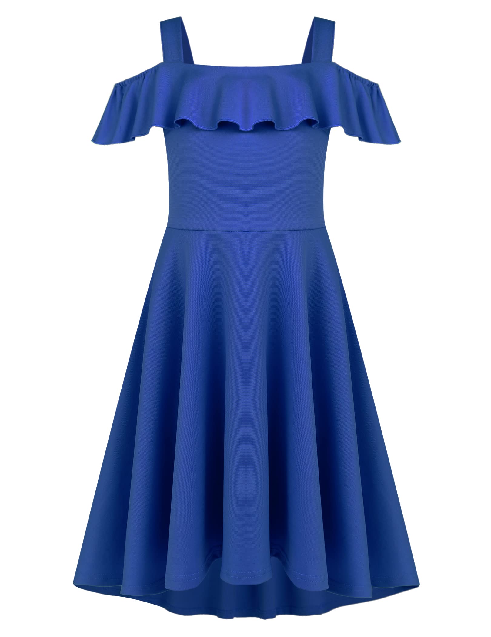 Arshiner Vestido de Verano para Niñas Vestido Elegante con Hombros Descubiertos Vestido para Niños Vestido Alto Y Bajo Vestidos Informales con Bolsillo de 4-13 Años