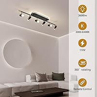 Vista 2 de Jaycomey Modernas luces LED de techo, regulables de 6 luces empotradas, lámpara de techo con control remoto, 51 pulgadas, negro y dorado