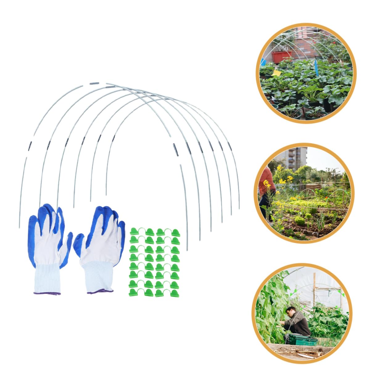 Tunnel pour Salade Arceaux de Jardin en Polyéthylène et Fibre de Verre, Réutilisable et Lavable, 1 Set pour Serrage Potager et Soutien la Croissance