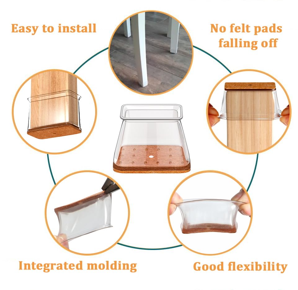 Image of 20 PCS Chair Leg Floor Protectors, Silicone Chair Leg Caps, Rectangular Covers for Hardwood, Protect Wooden Floors from Scratches and Noise Reduction-Medium(Fit:Length 28-38mm, Width 19-25mm)