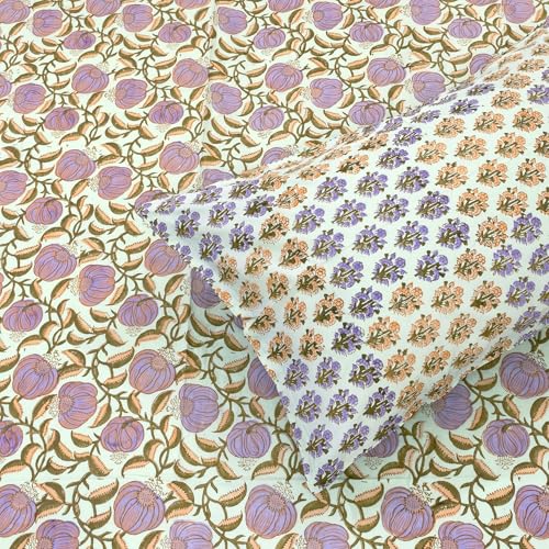 Image of TOAI Hand Block Printed Bedsheet | Bed Spread Flatsheet Bed Sheet | Pure Cotton | Queen Size 90 inchx108 inch | 300 TC Long Staple Cotton | 2 Reversible Pillow Covers |Royal Moments