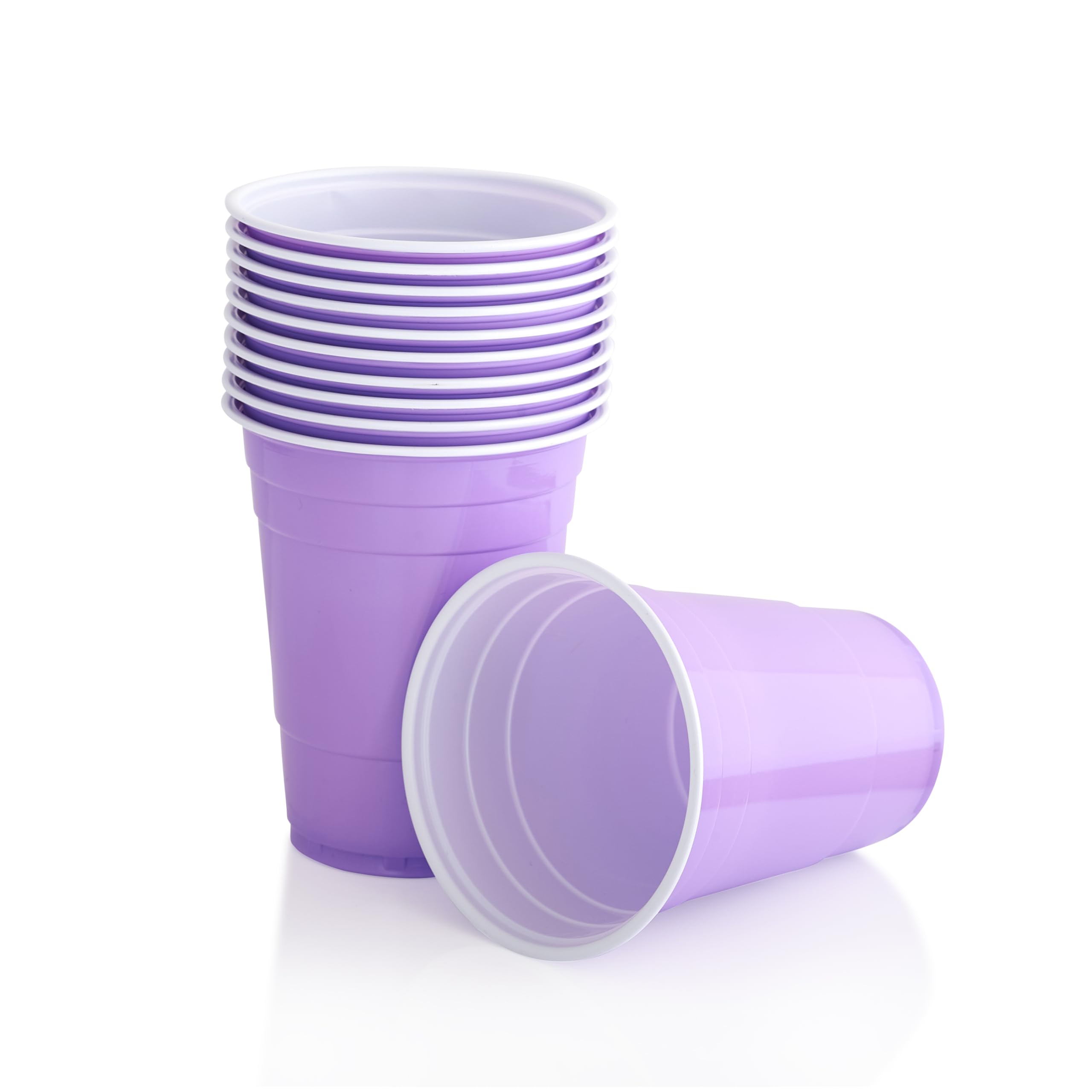 Persy Party Reusable Beer Pong Cups for Party (25 Pack) - Colourful Easy Grip 16oz Plastic Cups - BPA-Free & Shatterproof Plastic Drinking Cups for Beer, Cocktail, Soda & Cold Drinks - Light Purple