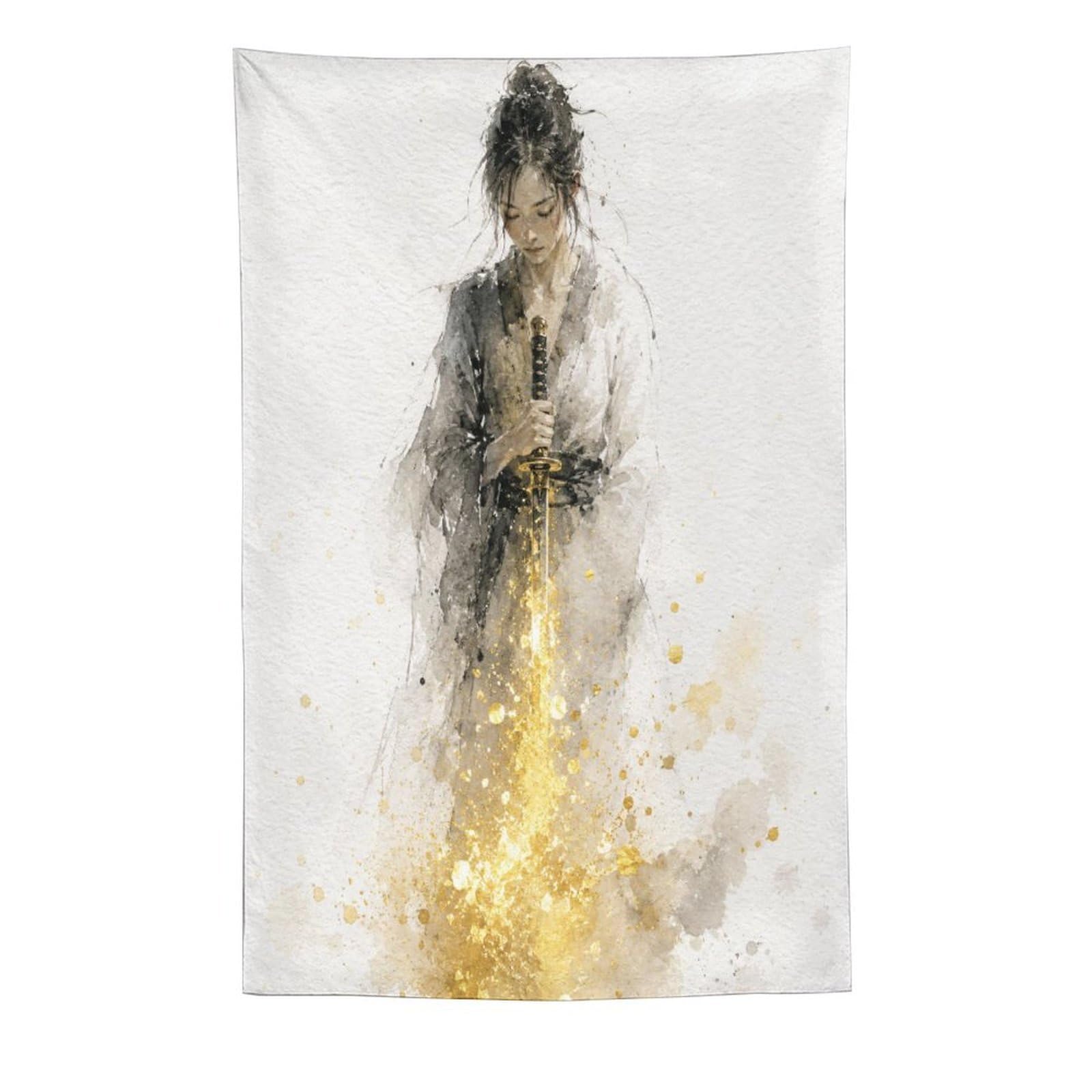 W7C8U2X3 Woman with Golden Light Wall Tapestry, Watercolor, College Dorm