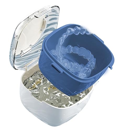 Miniatura 9 de Estuche de limpieza de dentaduras postizas - Contenedor de dientes falsos con cesta coladora para limpieza y remojo  Caja de almacenamiento portátil