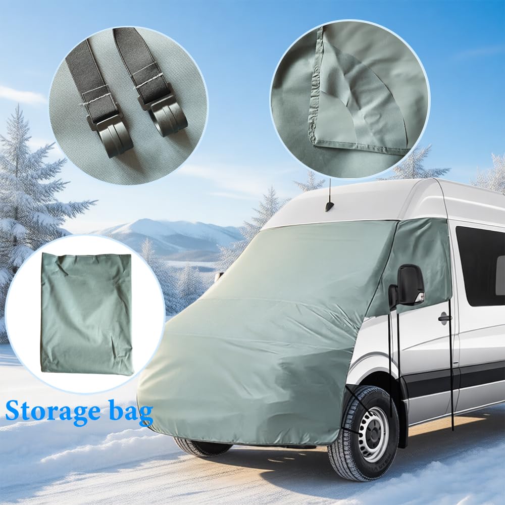 600D Copertura per Parabrezza per Benz Sprinter 2006-2018, Telo di Protezione Anteriore, Impermeabile Copertura Parabrezza Camper con 10 Bande e Magneti