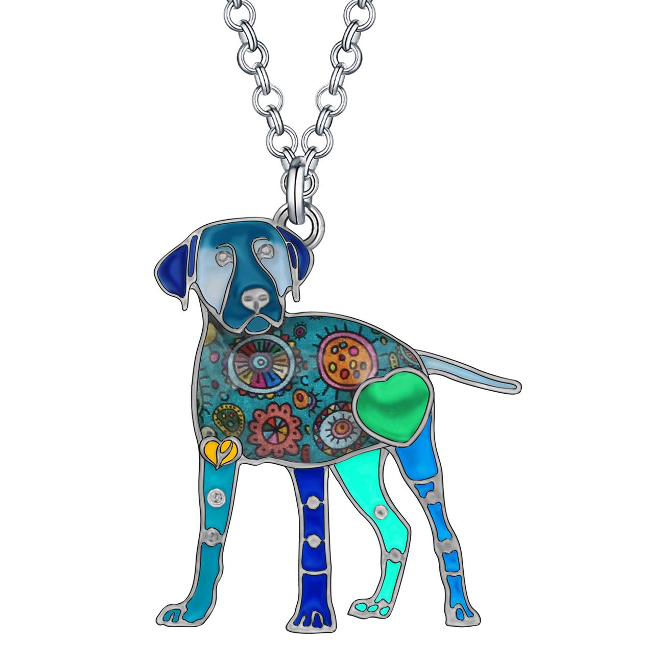 DUOWEI Cute Labrador Dog Pendant Necklace Zinc Alloy Floral Enamel Dog Jewelry Gifts