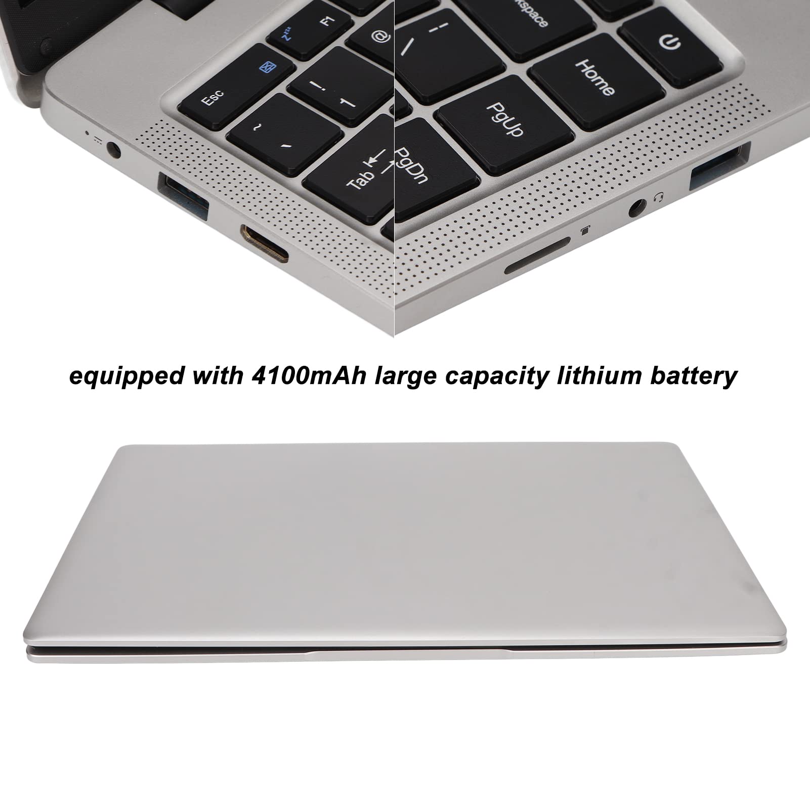 PC Laptop Full HD, Laptop 14.1in, LPDDR4 6GB M.2 128GB Schermo FHD Argento per Computer Portatile Celeron J4105 Connessione WiFi Dual Band 5G Adatto per Casa, Viaggi, Ufficio e
