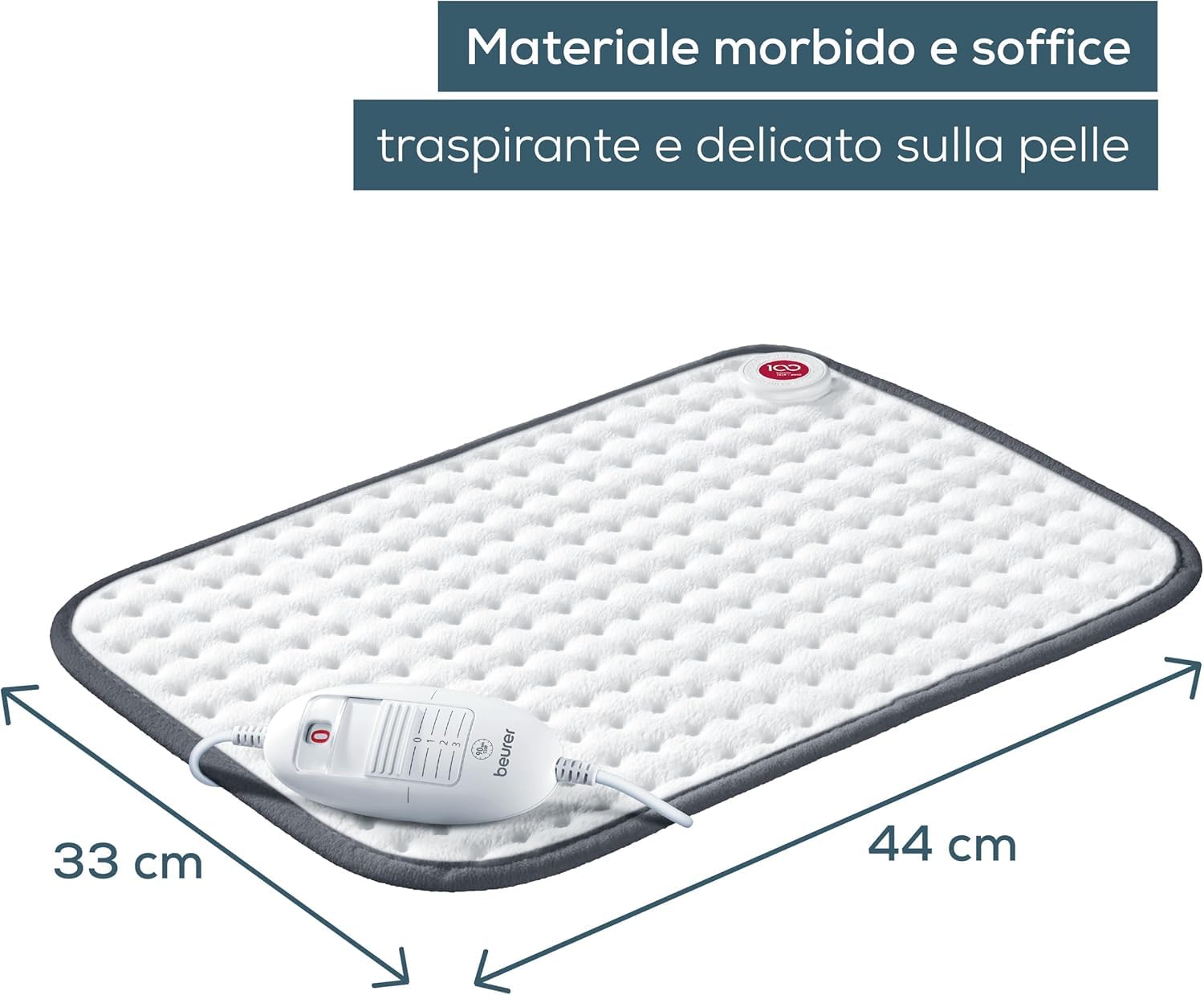 Beurer HK 41 - Termoforo con Morbida Superficie e Tre Livelli di Temperatura Selezionabili, dimensioni 44 x 33 cm, spegnimento automatico di sicurezza dopo 90 minuti