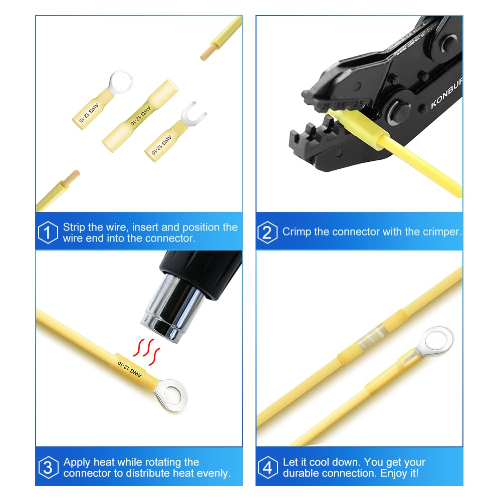 580 conectores de cable termorretráctil - Kit de terminales eléctricos aislados - Surtido de conectores de engarzado automotriz marino impermeable - Horquilla de anillo de conector a tope