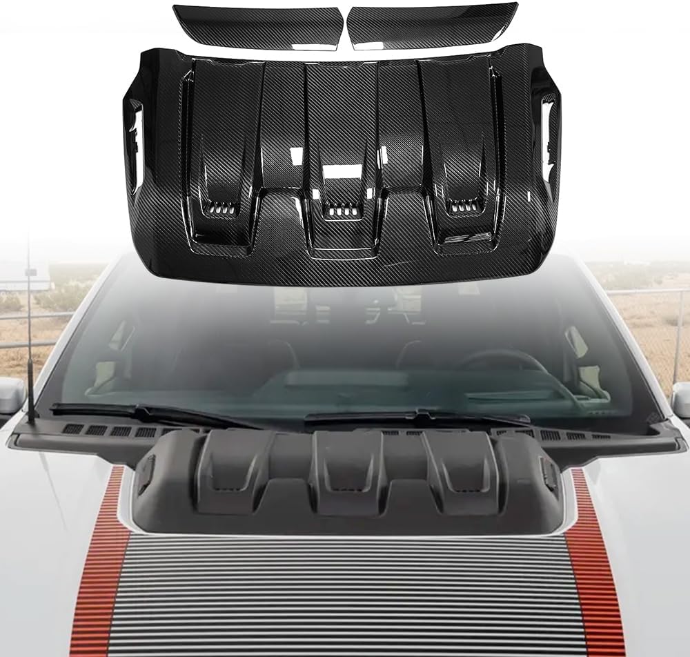 Jogon Dry Carbon Fiber Engine Hood Air Outlet Vent Trim for Ford F-150 Raptor 2021 2022 2023 2024 Front Hood Vent Cover Panel, Air Flow Intake Decals (For Raptor R, Glossy CF)